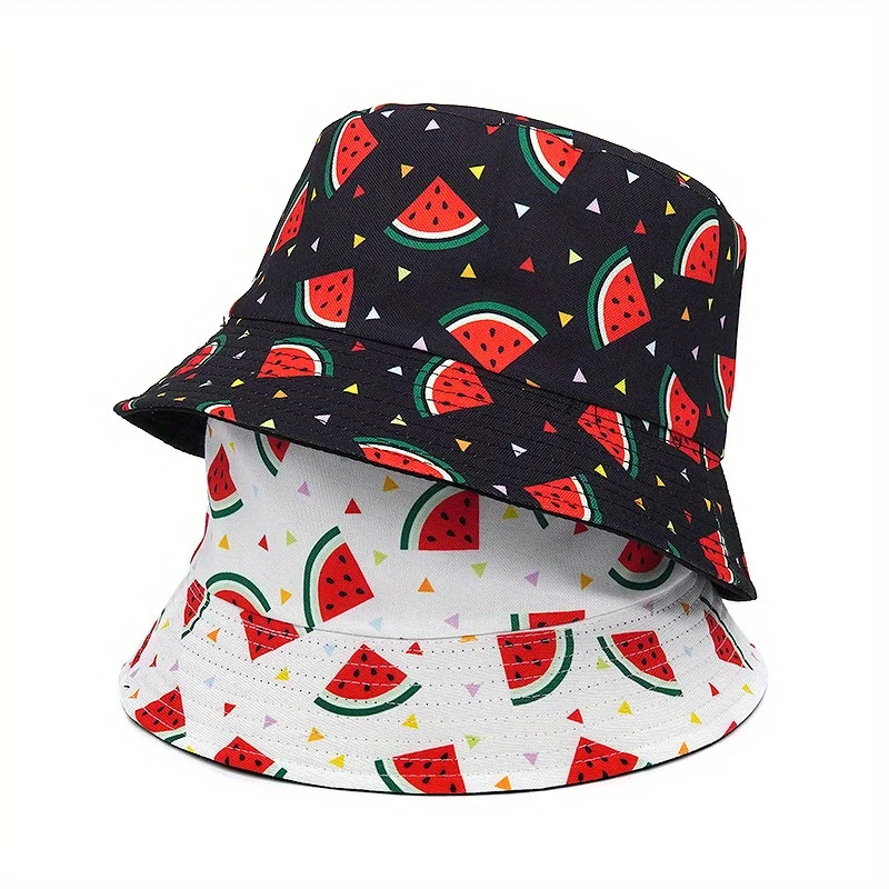 Men'S and Women'S Watermelon Print Bucket Hat Breathable Design with Adjustable Strap Ideal for Travel and Outdoor Activities