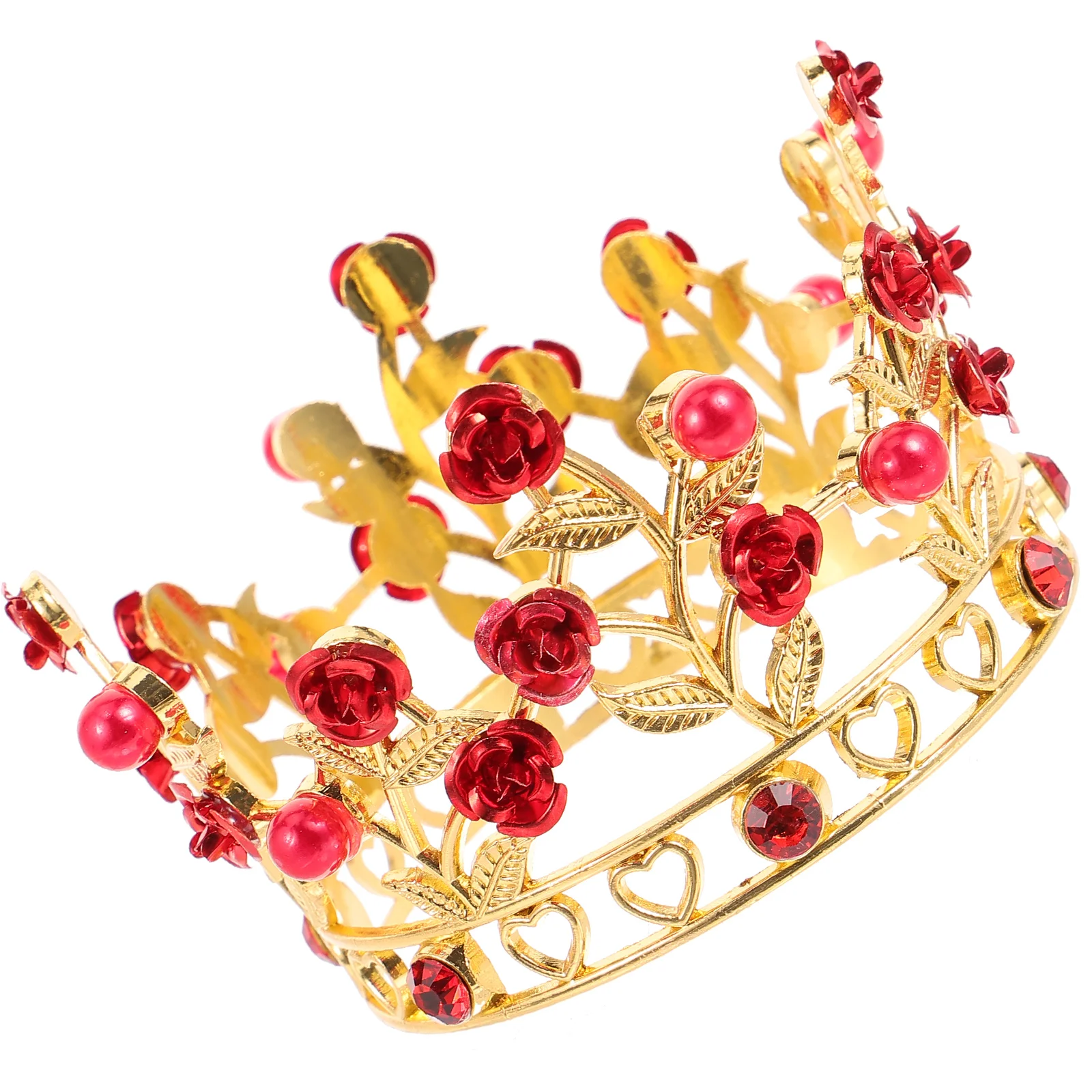 

Baroque Crown Red Rose Hair Accessory Durable Wedding Party Girls Rhinestone Headdress Hair Accessory Bridal Tiara
