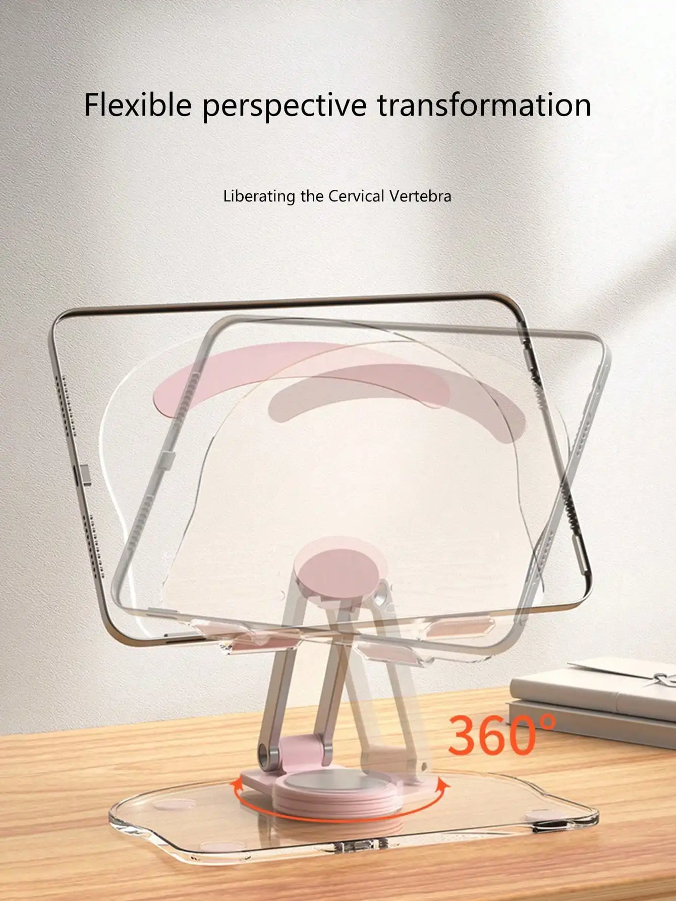 Transparent acrylic tablet stand, desktop phone and iPad base, foldable and rotatable convenient phone holder, 360 degrees ° Rotating foldable personalized stand