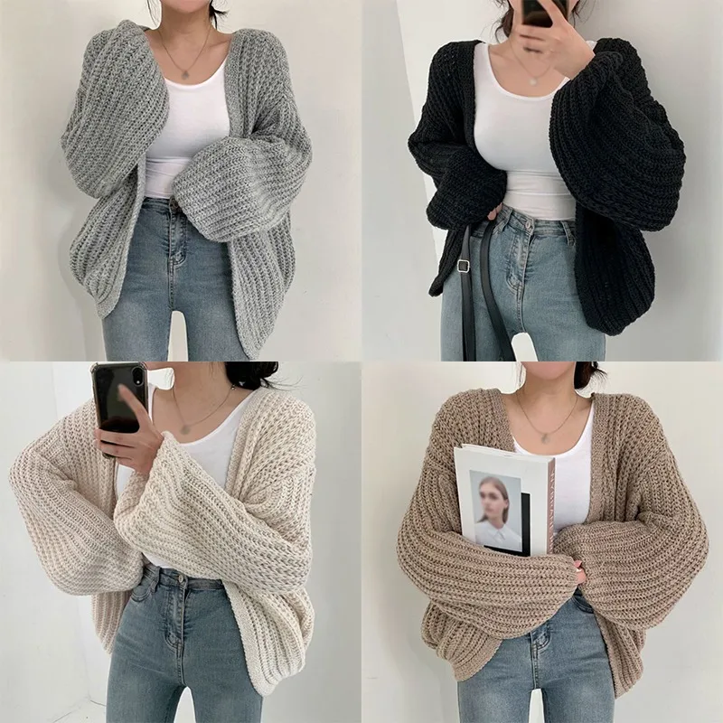 Korean Style Sweater Jacket Autumn And Winter V-neck Loose Casual Versatile Knit Cardigan Sweater Jacket