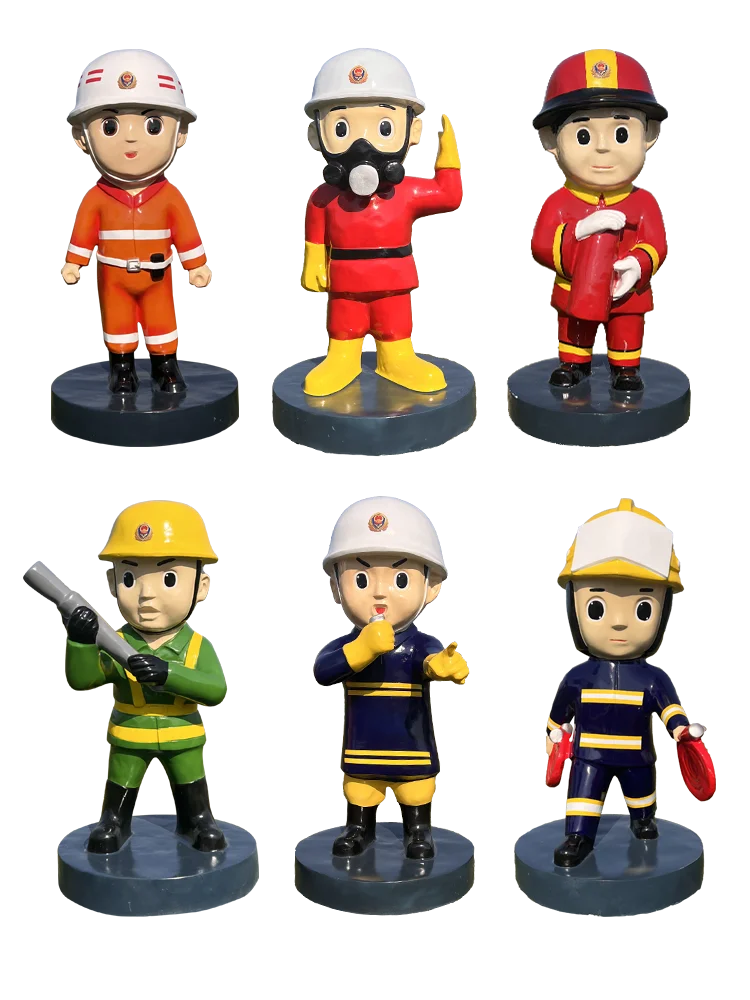 Glass fiber reinforced plastic cartoon fireman sculpture safety education fire theme cultural park garden