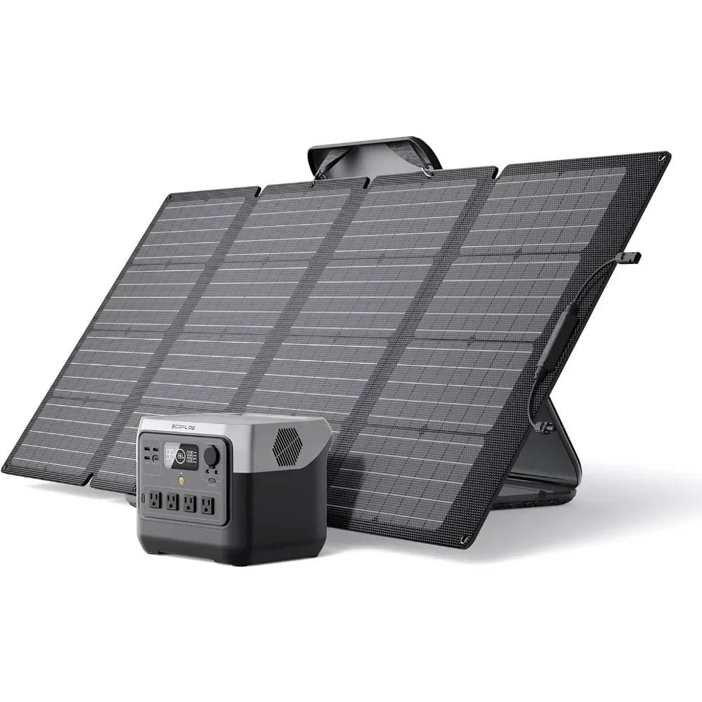 Solar Generator RIVER 2 Pro 768Wh Portable Power Station & 160W Portable Solar Panel LiFePO4 Battery 70 Min Fully Charged