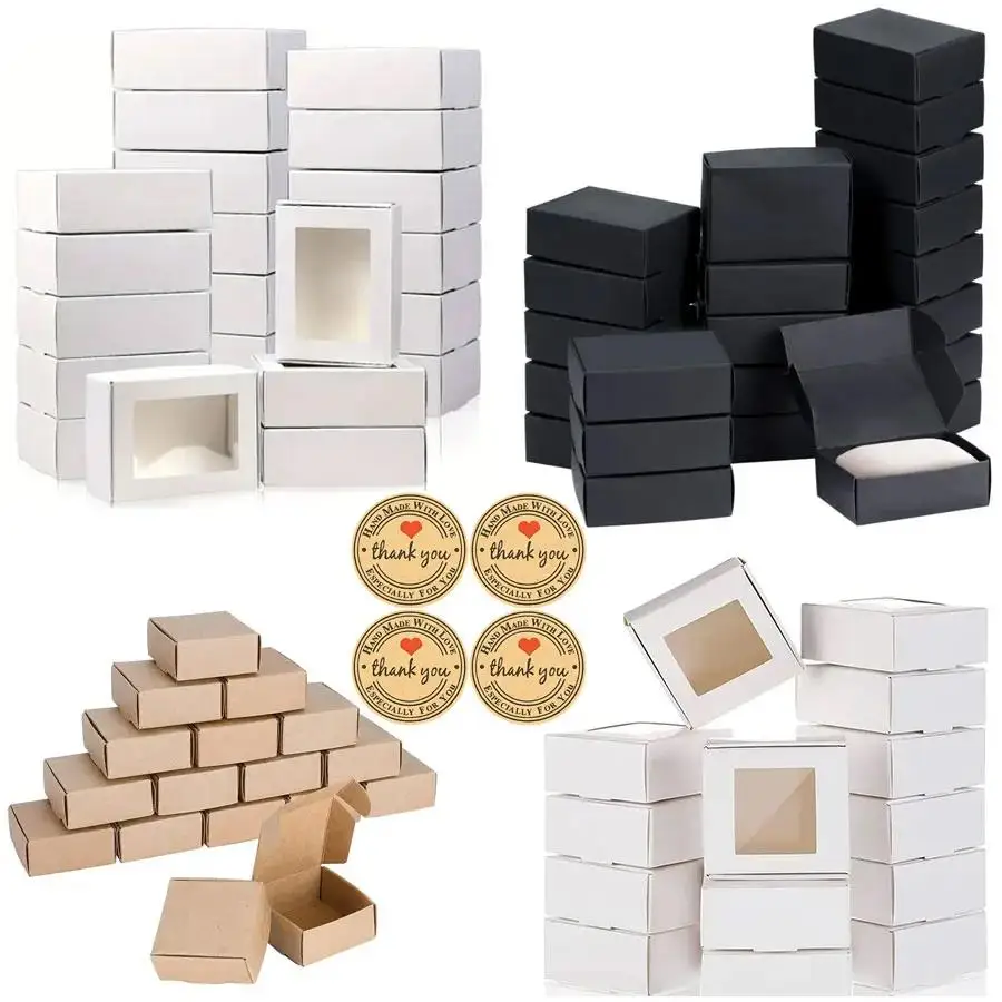 10/30pcs small gift craft handmade kraft paper box, wedding party birthday paper gift box (with stickers)2028
