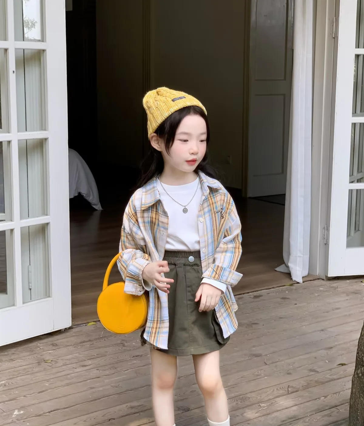 Girls Plaid Shirt Spring Autumn New Korean Style Kids Fashion Casual Button Down Top Versatile Outerwear