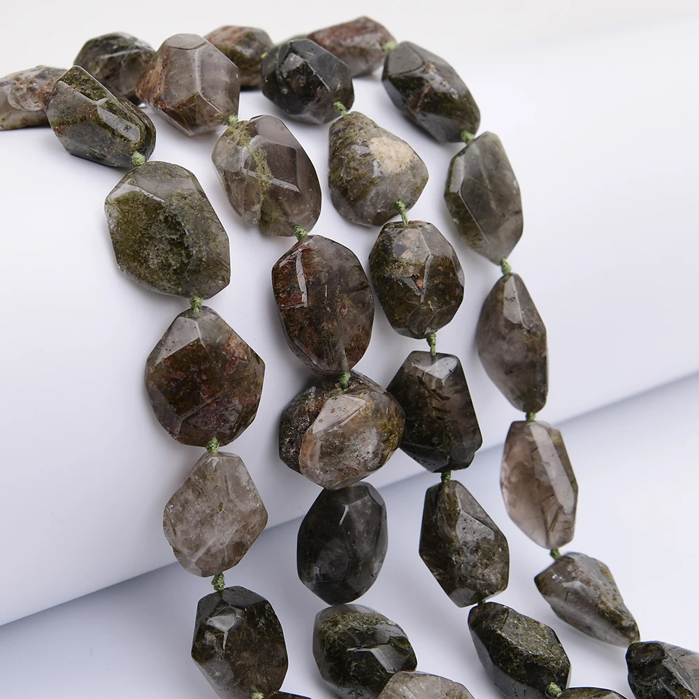 

APDGG Big Natural Green Rutilated Quartz Freefrom Cut Nugget Loose Beads 16.5'' Strand Jewelry Making DIY