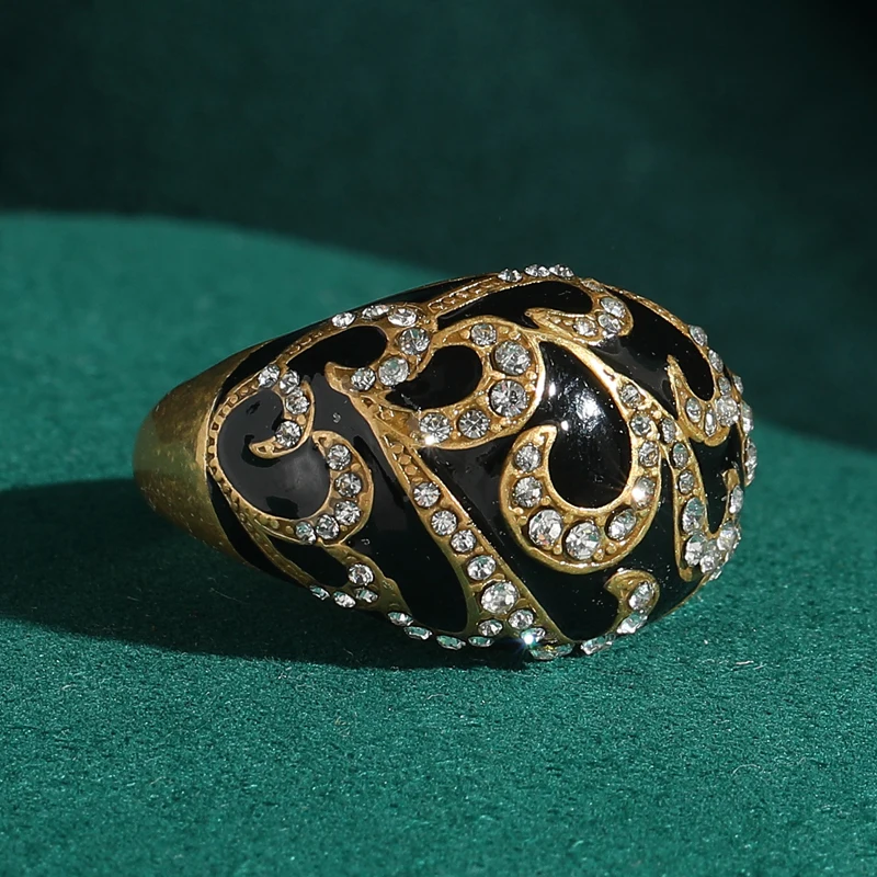 

Vintage Black Engagement Rings For Woman Gold Color Oil Drop Pattern Adjustable Antique Accessories Luxury Quality Jewelry