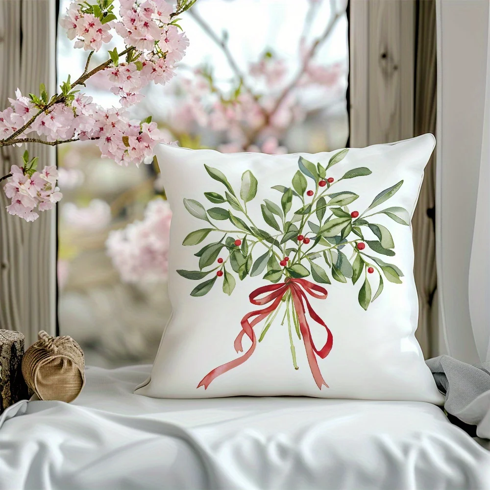 Vintage Wreath Double Sided Throw Pillow Cover Zippered Cushion Case Christmas Home Decor Accent No Insert