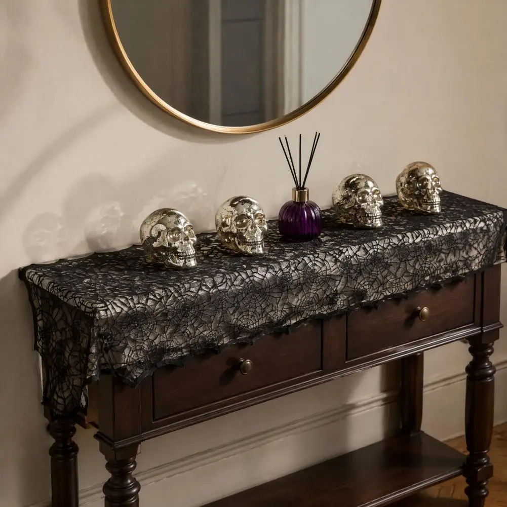 Table Decor Halloween Table Runner Black Lace Spider Web Decoration 17.7 X 70.9 Inch Party Dining Room Mantel Accent for Home