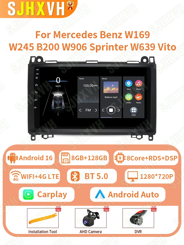 Voor Mercedes Benz B200 Sprinter W906 W639 EEN B Klasse W169 W245 Viano Vito Android 16 Autoradio Carplay Auto stereo - afbeelding 2