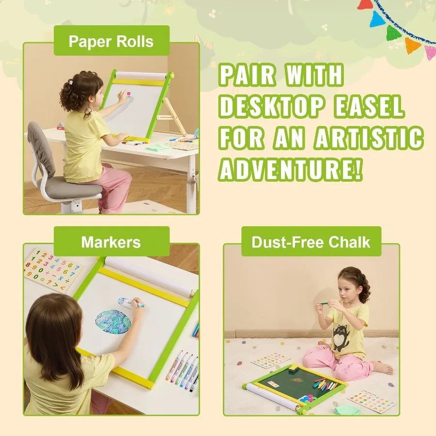 Easel Accessory Set Chalk Markers Paper Rolls 32PCS for Tabletop Easel