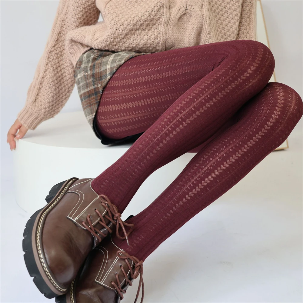 1pcs Autumn Winter Retro Gray Bottoming Stockings Hollow Heart Jacquard Pantyhose Women's Simple Sweet Tight Thighs Socks Gifts