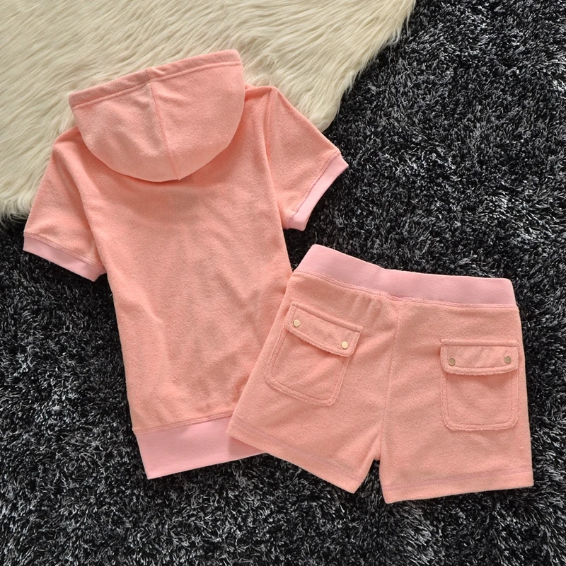 JC Cotton Short Sleeved Shorts Casual Suit Women's Towel Material Korean Version Sports Suit Two Piece Set