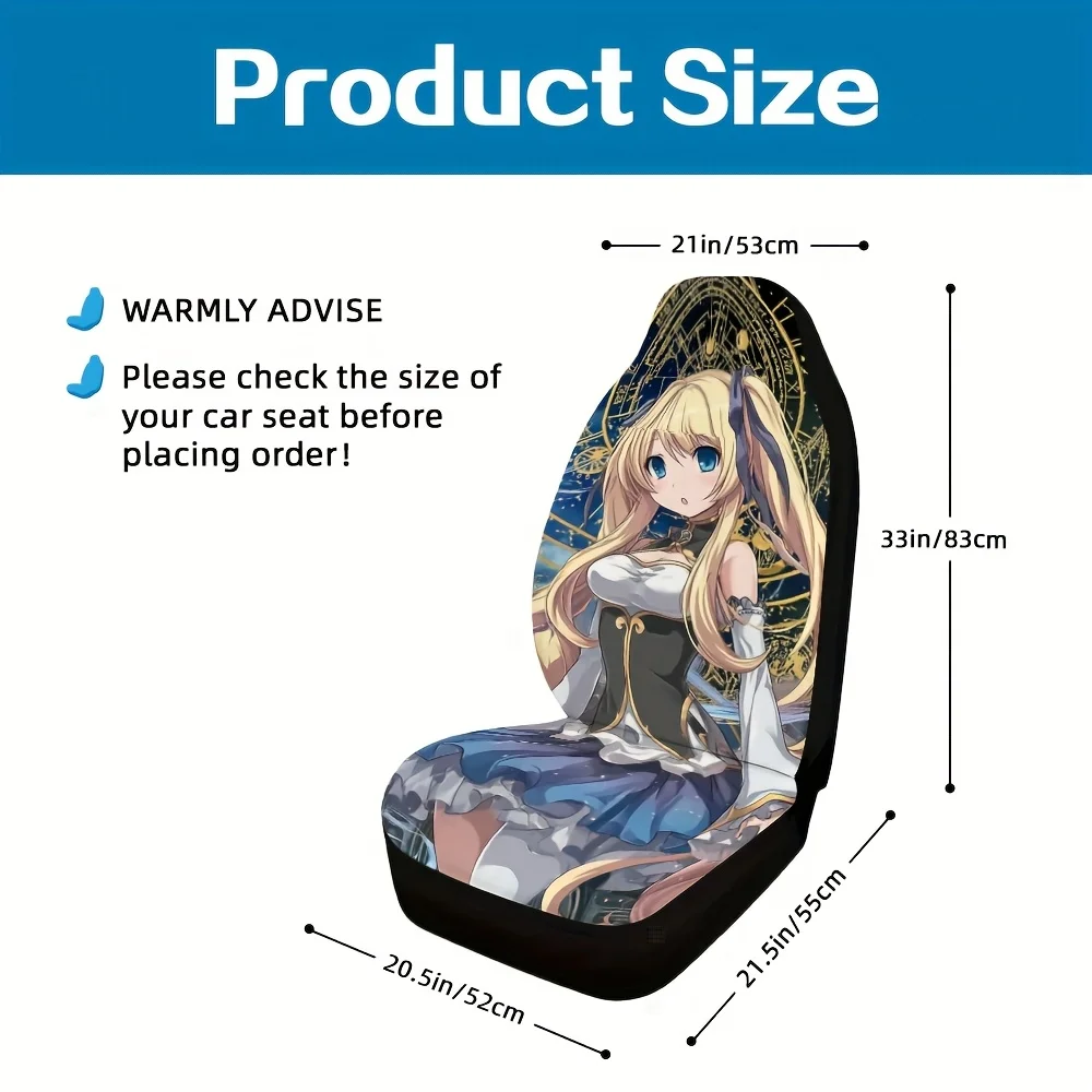 Set Of 2, Distinctive Anime Fantasy Blonde Character With Starry Astral Design Car Seat Covers, Soft And Suitable For All Season