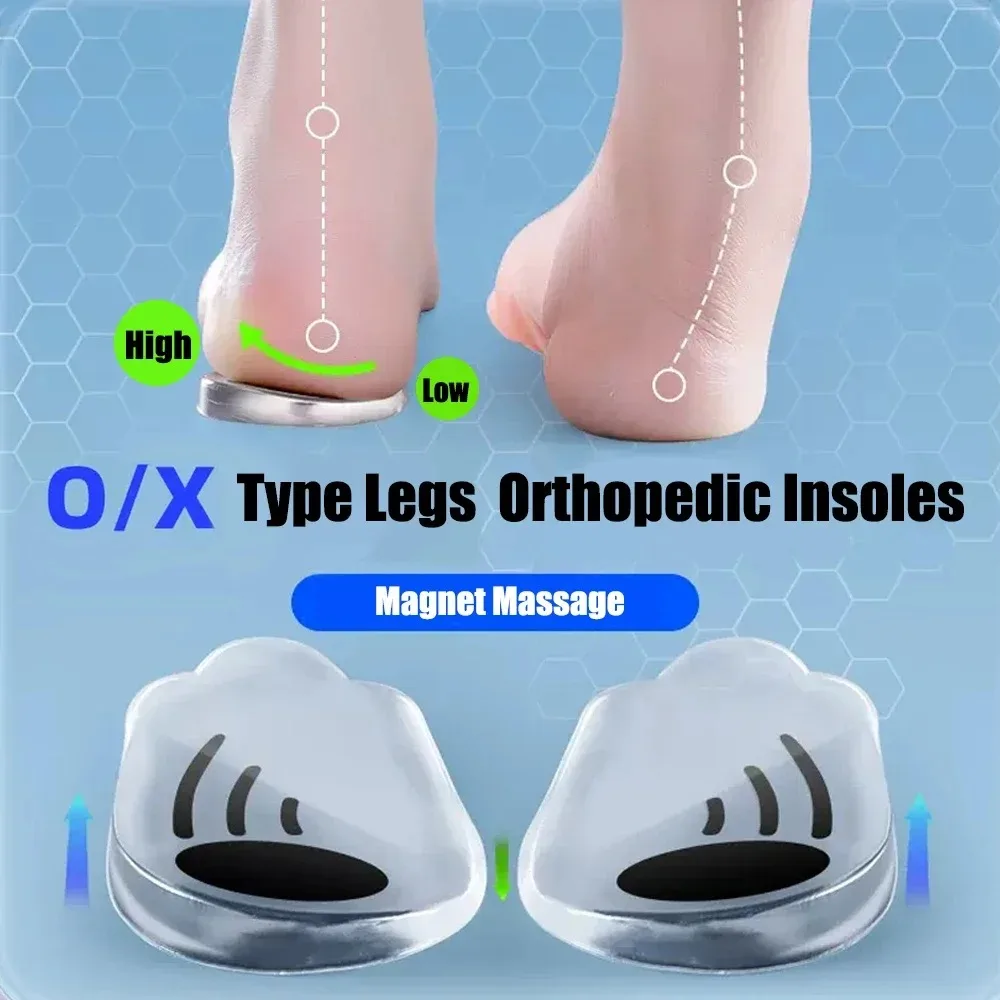 Semelles orthopédiques magnétiques en silicone pour chaussures – Soulagement de la fasciite plantaire, correction des jambes en O/X et du genou varus, coussinets de talon pour hommes et femmes