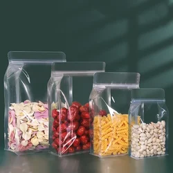 50PcsLot Transparent Eight Side Seal Food Package Bag Stand Up Zip Lock Reusable Reclosable Gifts Dried Fruits Nuts Snacks Candy