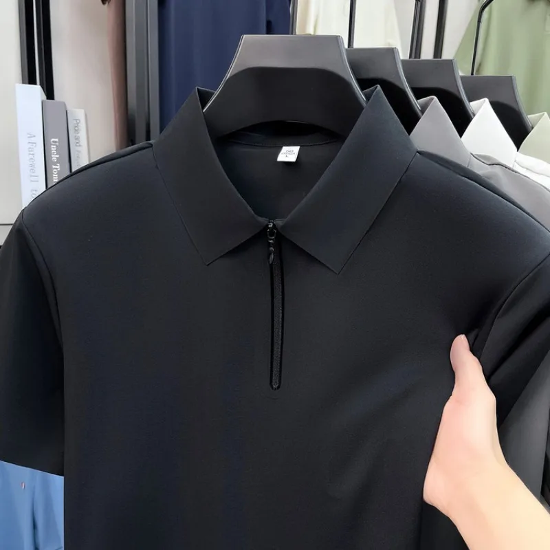 Men S Polo Shirts Quick Dry Short Sleeve Half Zipper T Shirt Casual Breathable Top Solid