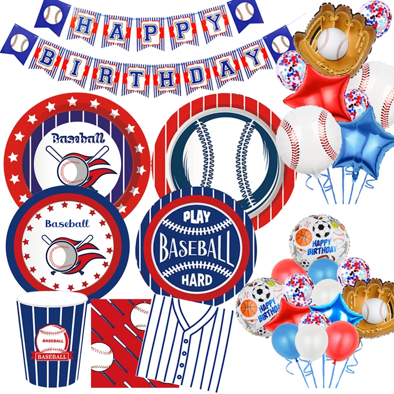 Baseball Theme Party Disposable Tableware Paper Plates Cup Banner Balloons Birthday Club Celebrations Baby Shower Decor Supplies