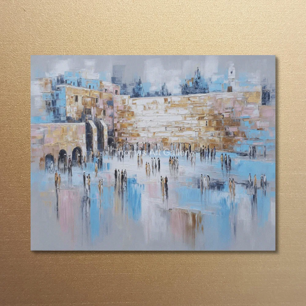 Large Pastel Jerusalem Kotel Canvas Art Print Blue Pink Western Wall Landscape Impressionist Jewish Home Decor for Living Room