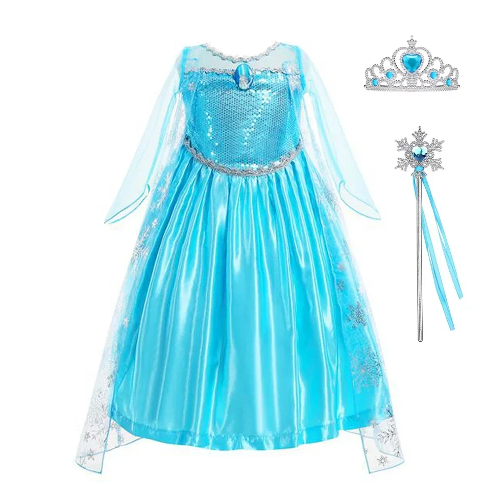 Elsa Costume for Girls Halloween Carnival Party Princess Dress Up Kids Birthday Cosplay Dress Children Vestidos  3-10 Yrs