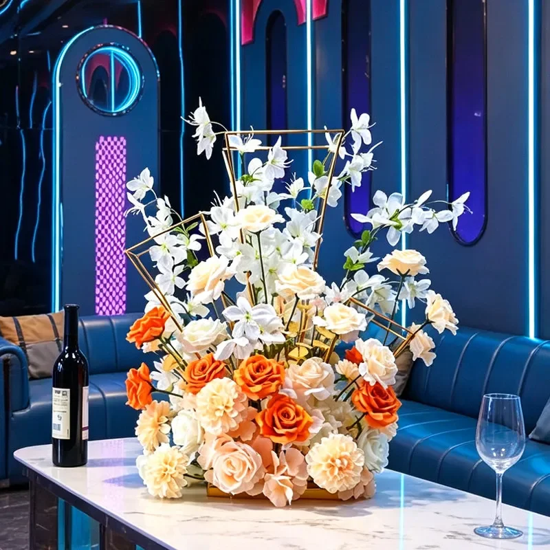 a*-High-grade electroplated three-pillar table flower simulation flower hotel wedding countertop decoration ornament shopping^