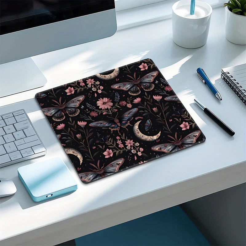 

Moth Floral Dark Academia Small Square Mouse Pads Golden Gaming Mouse Pads Office Desk Accessories NonSlip Rubber Mousepad