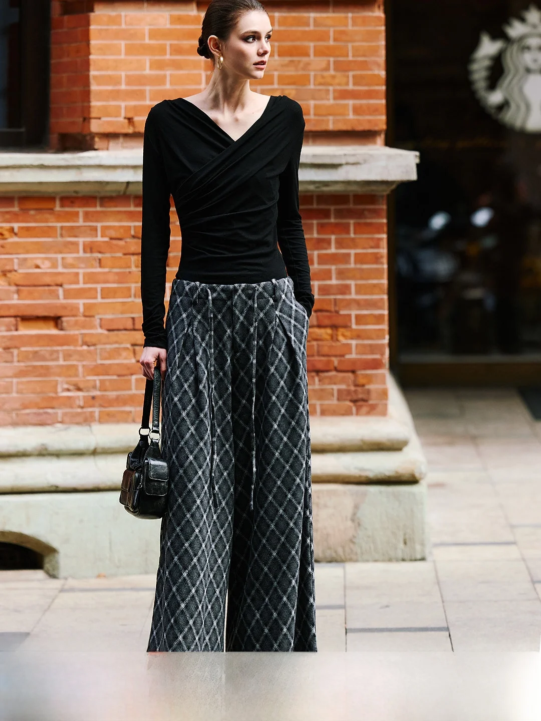 

Luna7xi Korean Sle High Waist Straight Leg Plaid Casual Pants Women Early Spring Loose Draped Wide Leg Long Trousers