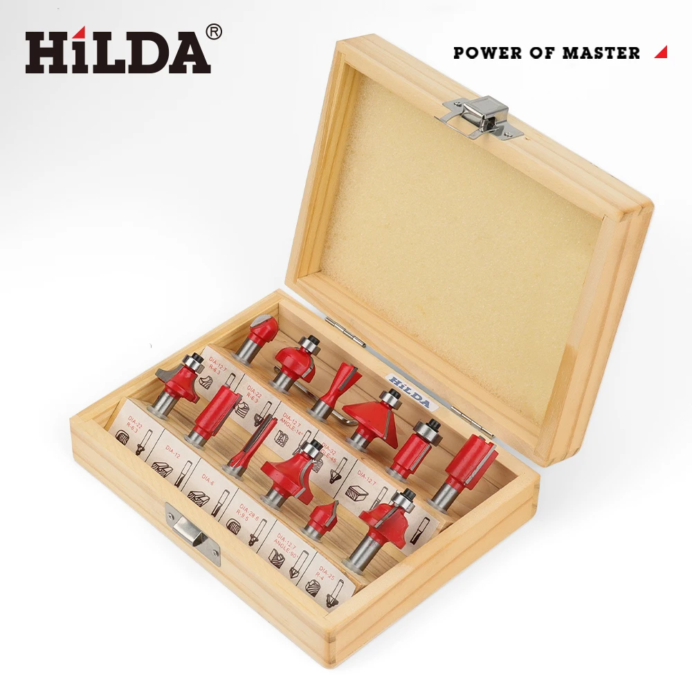 هيلدا قاطعة المطحنة 12 قطعة لجهاز توجيه الخشب النجارة الكهربائية المتقلب الخشب طحن النقش الشق آلة التشذيب 1/4 #6