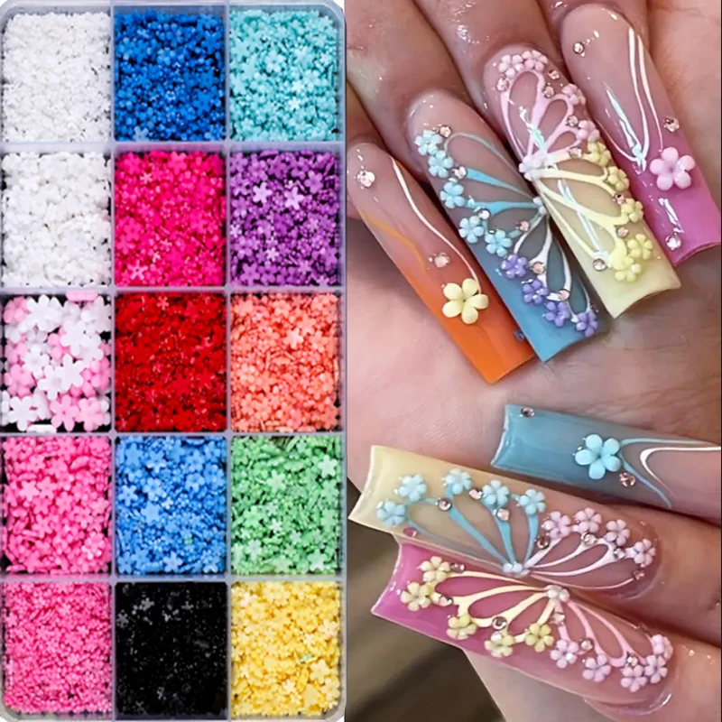 15 Gitter/Box 3d Blume Nail Art Charms Acryl harz bunte Blume Nail Art Zubehör für DIY oder Nagels tudio für Frauen Mädchen