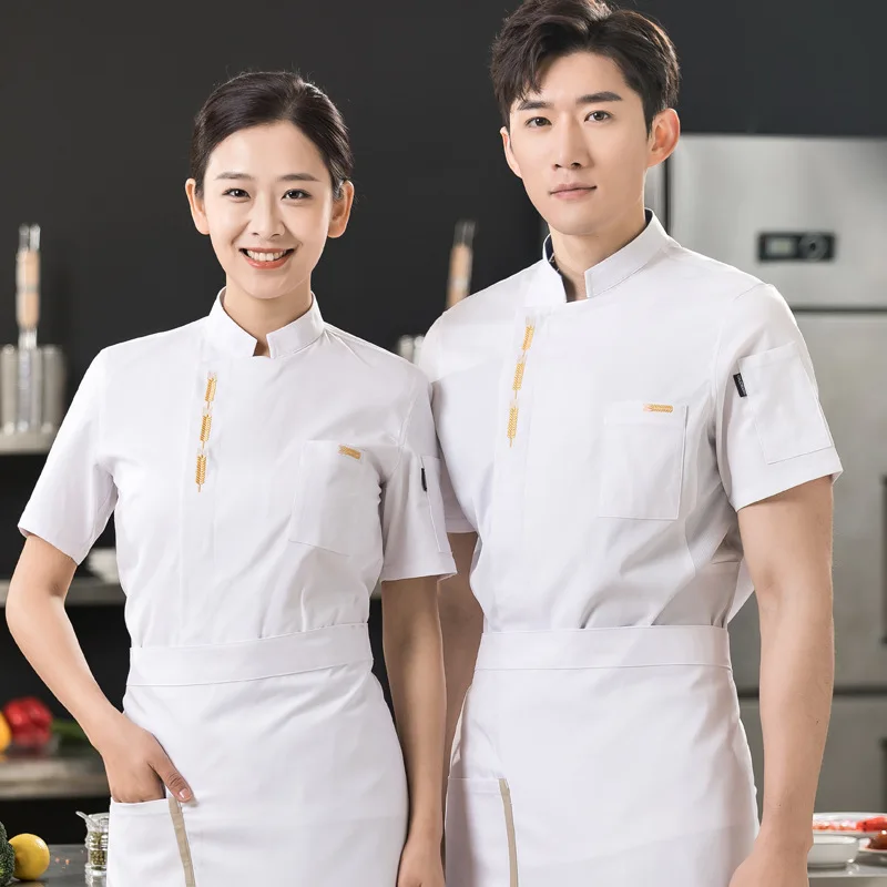 High-End Chef Overalls Men's Summer Short Sleeve Breathable Thin Restaurant Hotel Rear Kitchen Hot Pot Clothing Women's Short Sl