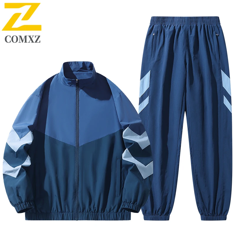 

Comxz Men Tracksuit Retro Color Block Zip Jacket + Pants Sportswear Windbreaker Casual Outfit 2piece Woven Training Set Athletic