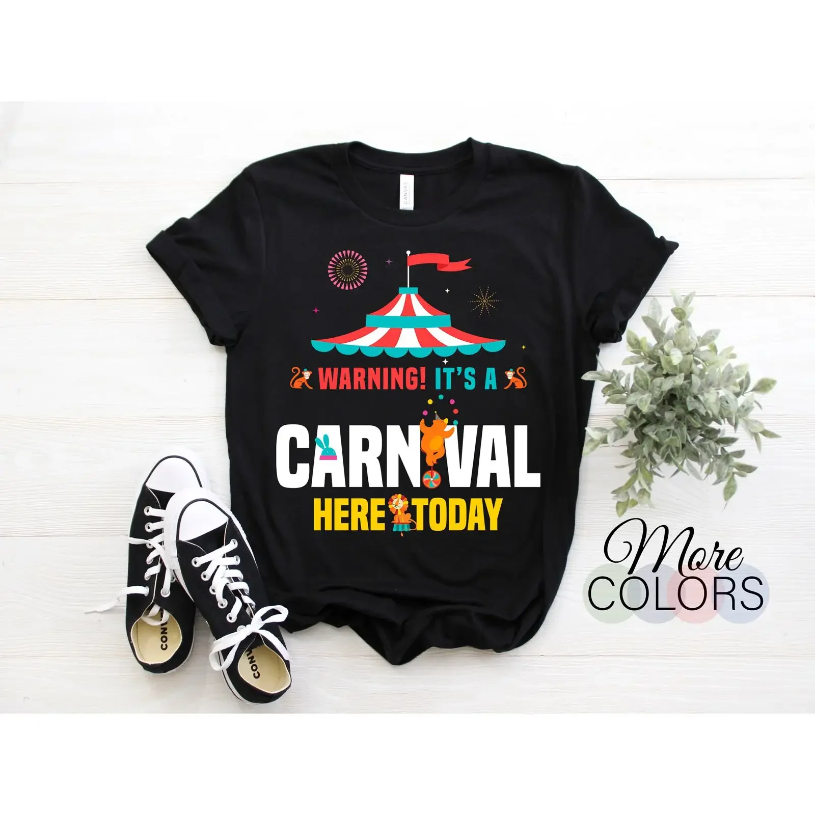 Warning It's A Carnival Here Today Circus Staff T Shirt Clowns Ringmaster Tamer Kids Birthday Party Top vintage Washed