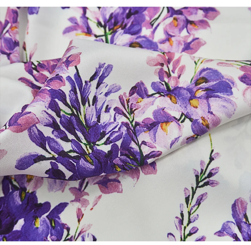 D marka fioletowy Wisteria wzór druku cyfrowego niestandardowe Handmade DIY szycie sukienki koszula moda 100% jedwab tkaniny hurtownia sukienka