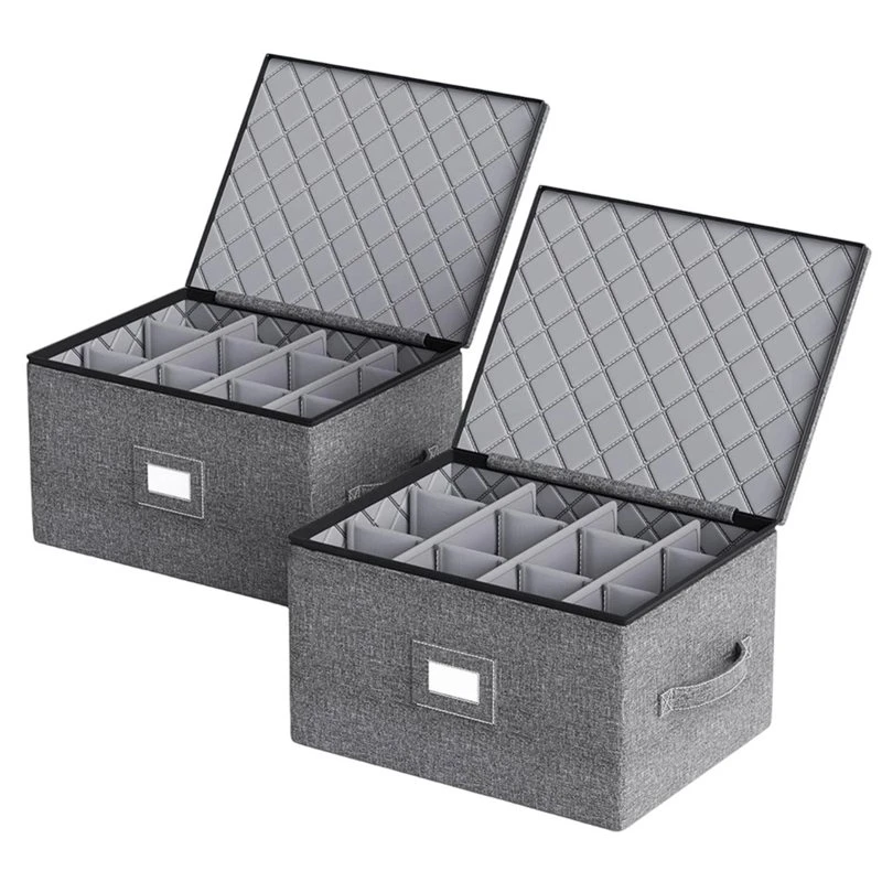 ABVC Wine Glass Storage Box 2 Pack With Divider Stemware Storage Cases, Hard Shell Design Featuring Curved Handle For Glassware