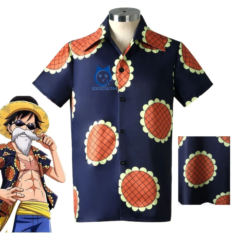 

Anime Monkey D Luffy Cosplay Costume Women Men Sunflower Print Button Shirt Halloween Role Play Suit Adult Everyday Casual Shirt