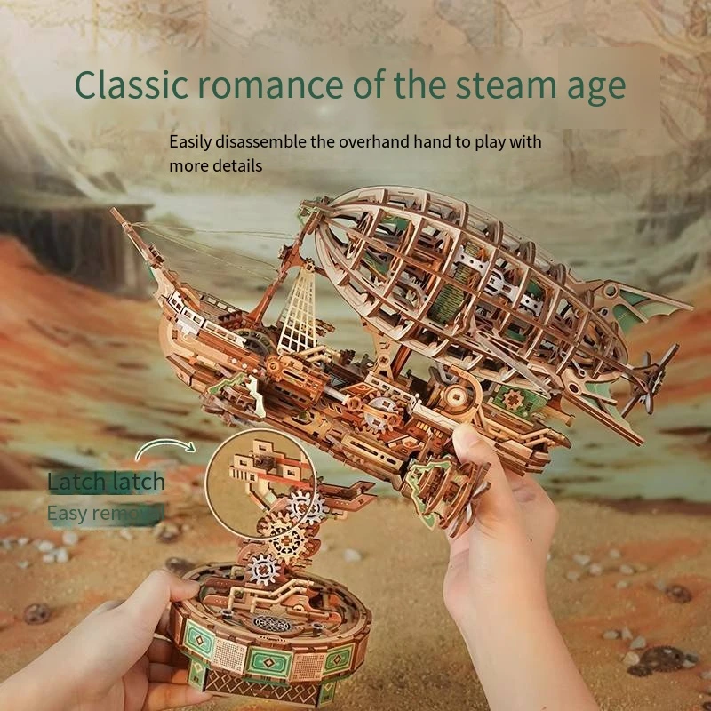 3D Wooden Puzzle Steam Navigation Assembled Miniature Model Kits Mechanical Gear Rotation Puzzles for Friends Birthday Gifts