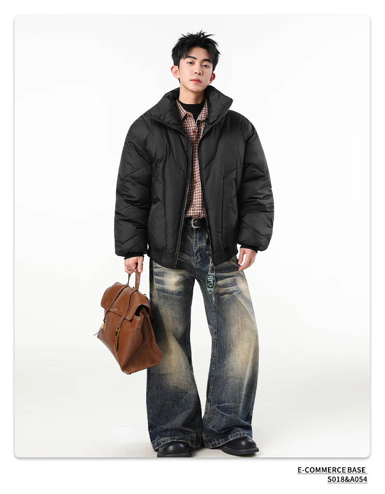 IEFB Faux Suede Warm Padded Winter Jacket For Men Retro Oversized Stand Collar Zip Casual Thick Outerwear Coat 9X4141