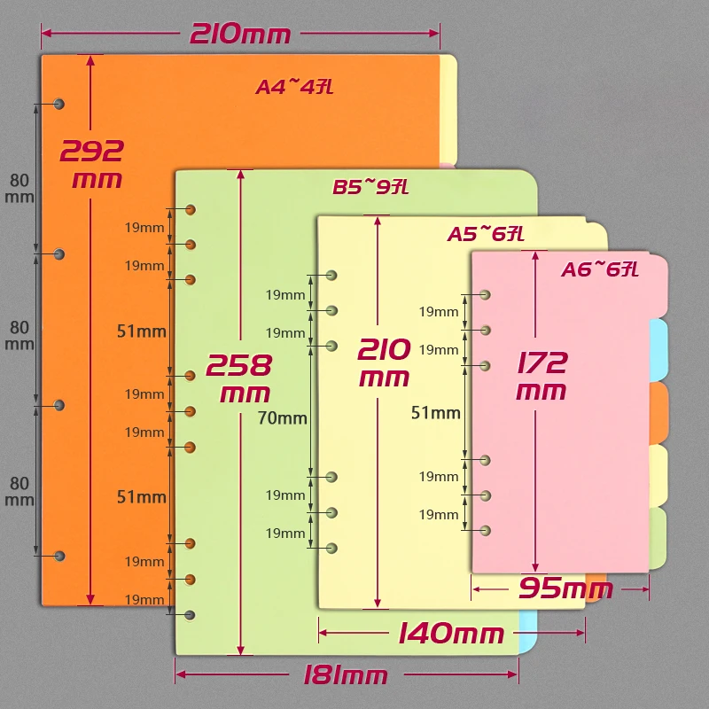 

5Packs 5 Colors 25 Sheets A4 B5 A5 A6 A7 Planner Dividers