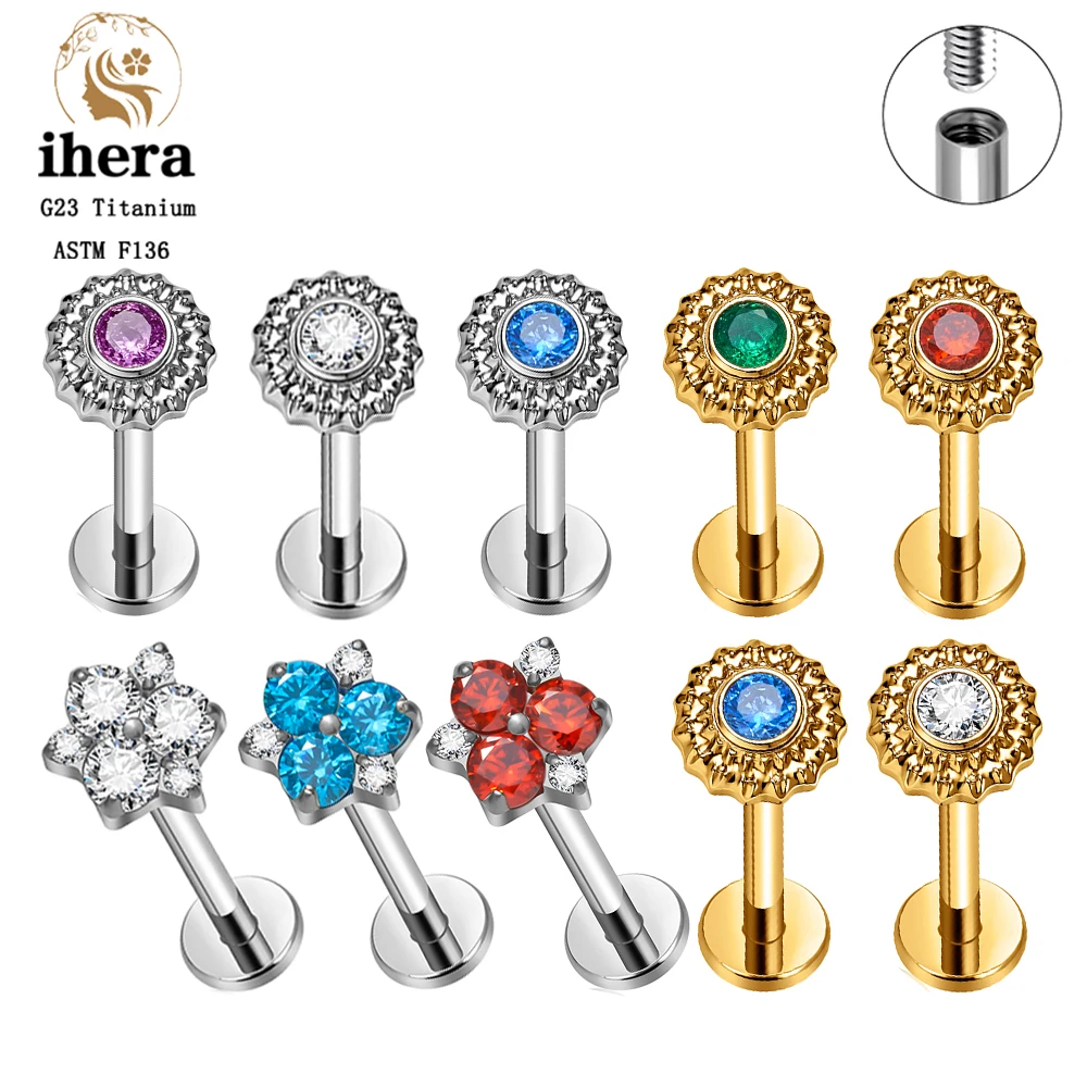 ASTM F136 Titan Sonnenblumen-Flat-Back-Stud 16G CZ Helix-Ohrring Tragus Conch Ohrläppchen Knorpel Nasen-Labret-Piercing-Schmuck