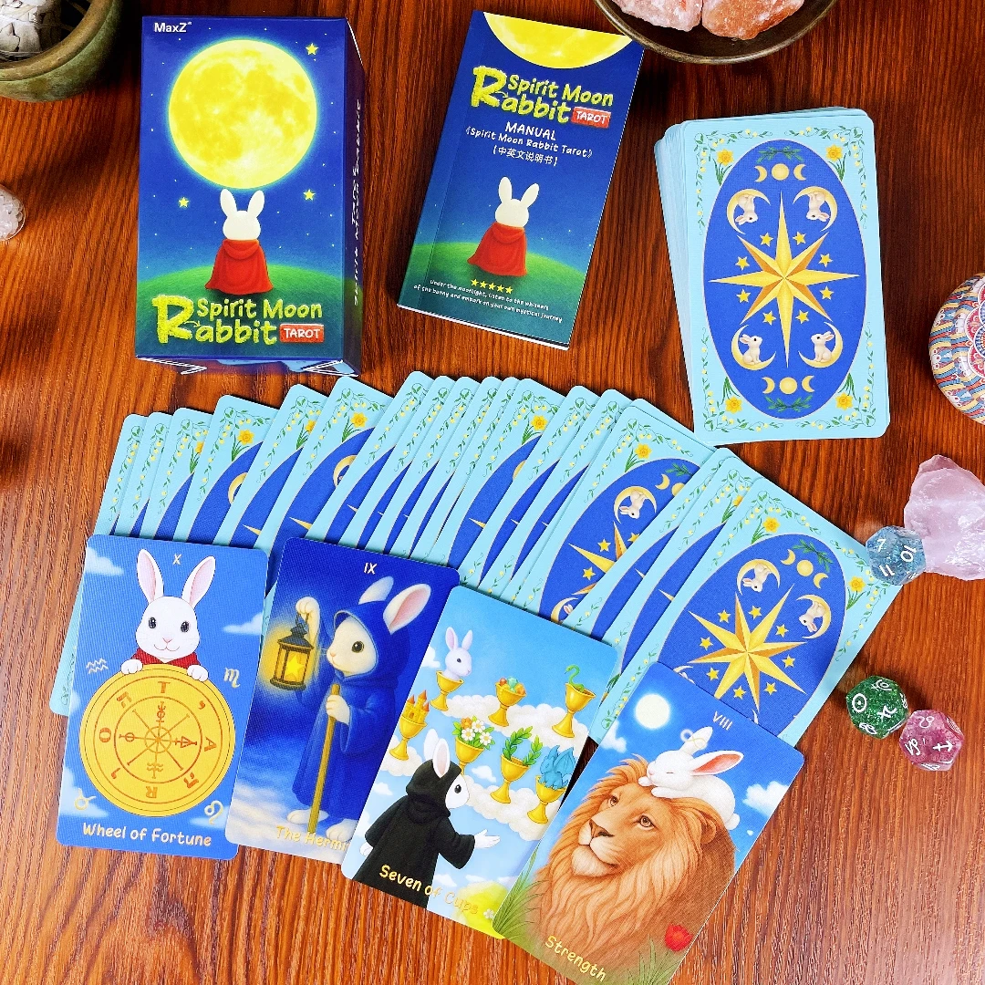 New 2025 Genuine Oracle Priestess Exclusive Original 12x7cm Spirit Moon Rabbit Tarot Cards for Beginners with Meanings Guidebook