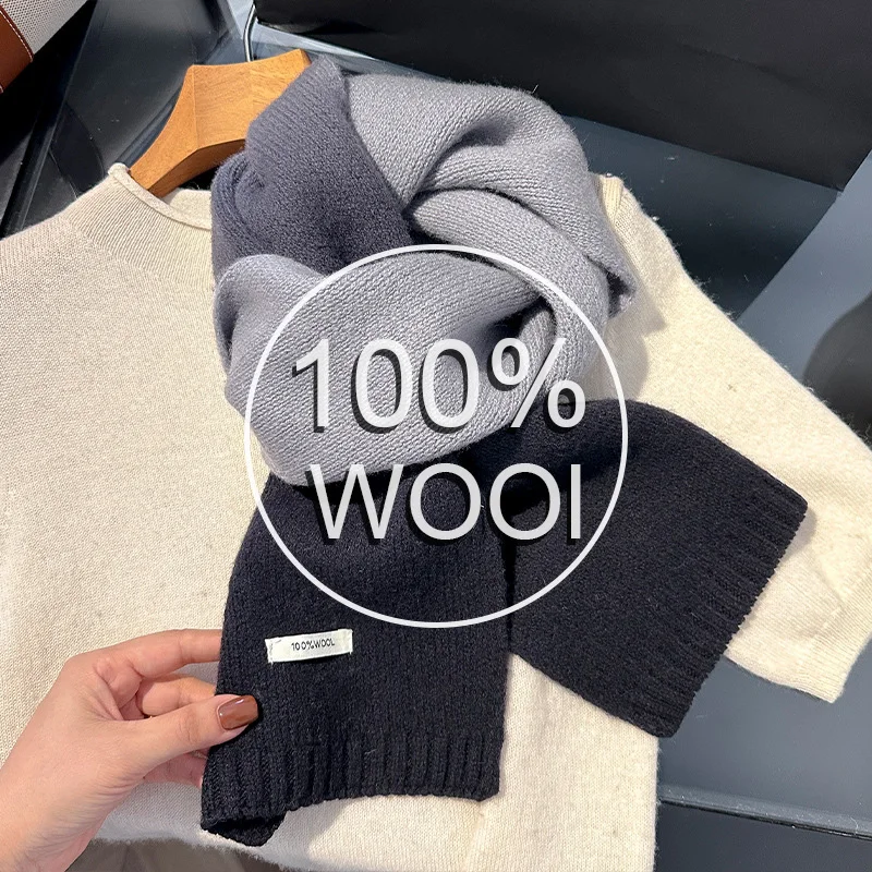 

Luxury Winter 100% Wool Knitted Scarf Women Gradient Macaron Cashmere Handkerchief Warm Pashmina Solid Shawl Soft Stole Bufanda