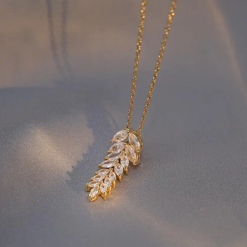 Gold Plated Necklace Jewelry Lightweight Everyday Accessories  Copper, Seeds, Ears of Wheat.