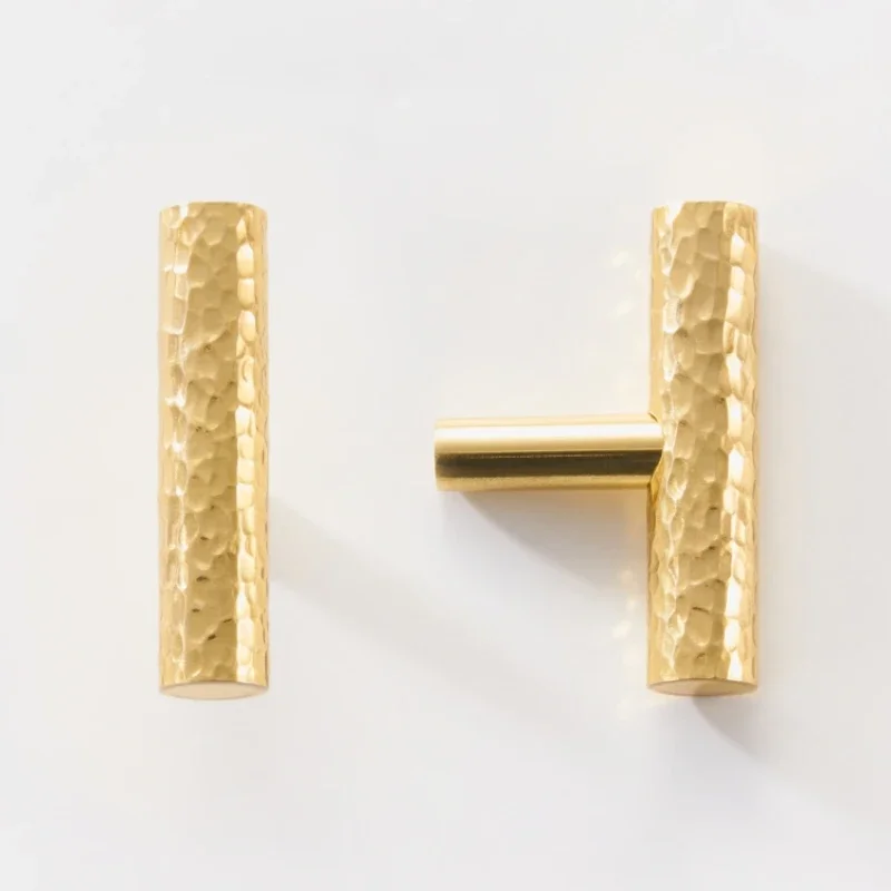 Solid Brass Hammer Pattern Cabinet Handle Handmade Knocking Pattern Round Half Round Long T-shaped Knobs