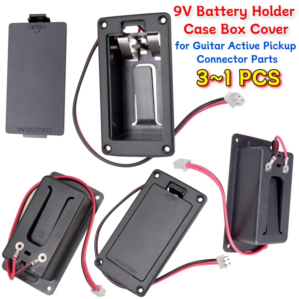 Guitar Bass 9V Guitar Pickup Battery Box Battery Holder Case Compartment Cover with Cable Contacts Guitar Bass Accessories