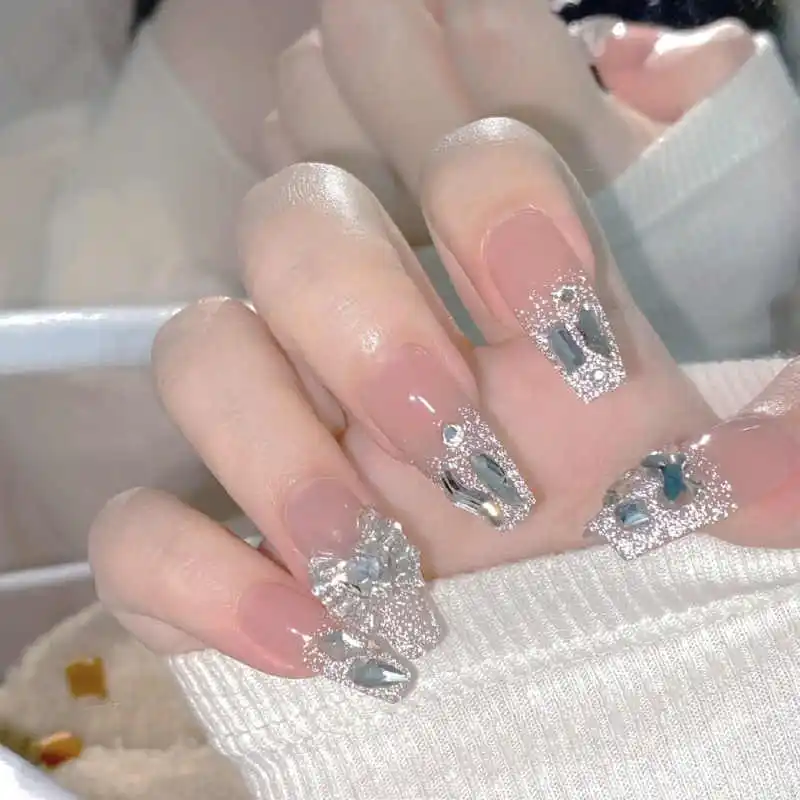 10개입 3D 반짝이 리본 하트 모양 라인스톤 네일 참 장식 라인스톤이 박힌 글리터 리본 네일 장식 발렌타인 용품