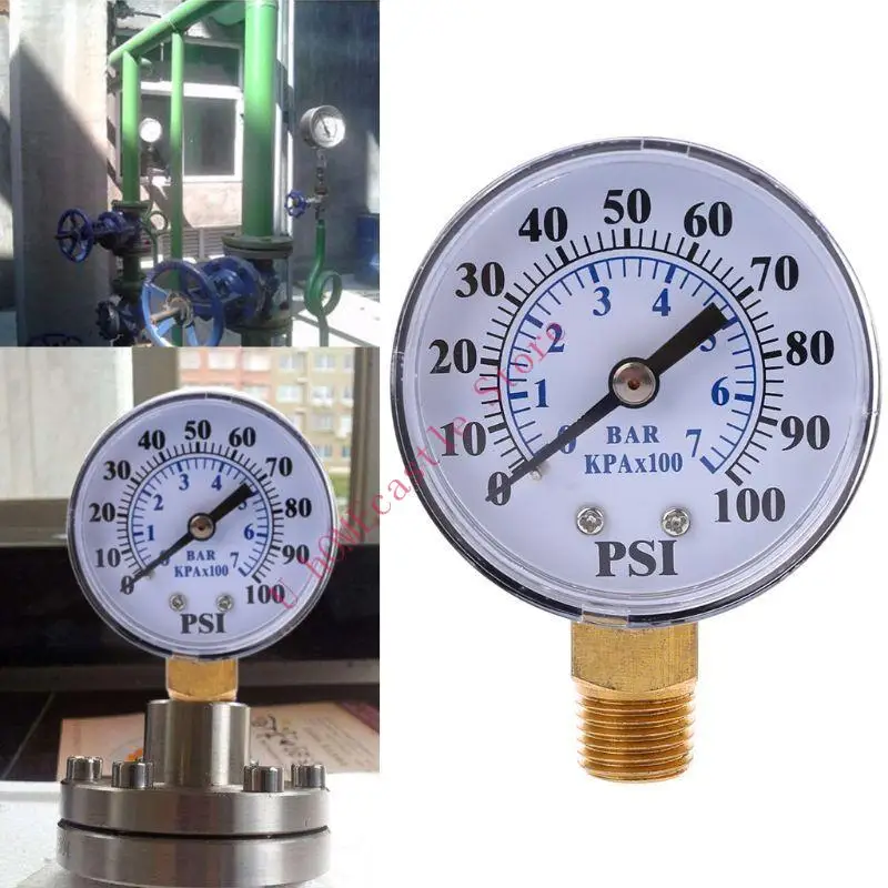 63HF Compact Well Pump Pressure Gauge 0-100 PSI 0-7Bar Water  Gas Pressure Monitor