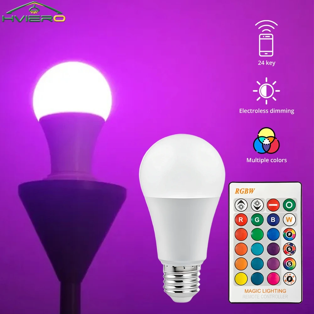 

16 Colors RGB Bulb Led Multicolor Bulb E27 Dimmable 24 Key IR Remote Control Smart Lamp 220V Household Lighting Atmosphere Light