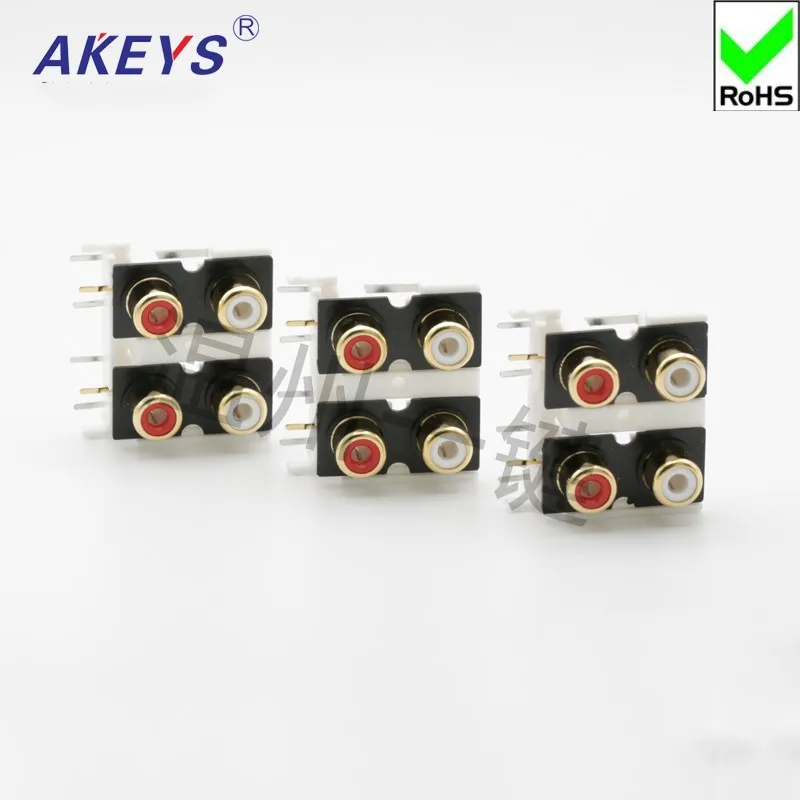 1 PC AV4-8.4-9 Gold-plated Core Socket Lotus Block of 6-foot RCA Socket, 4-hole PCB Welded Audio and Video Socket