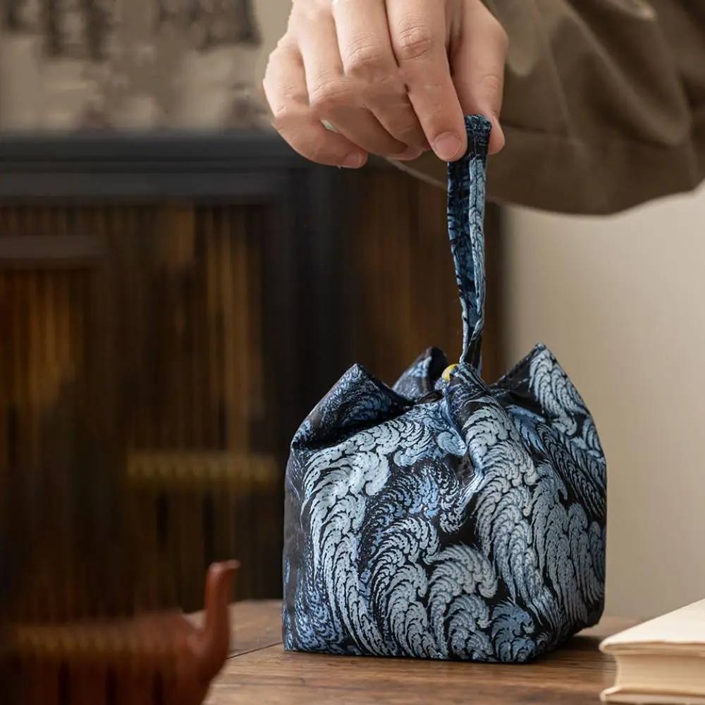 

Chinese Style Teacup Drawstring Cloth Pouch Breakage-proof Portable Small Item Pouch Print Multifunctional Embroidered Handbag
