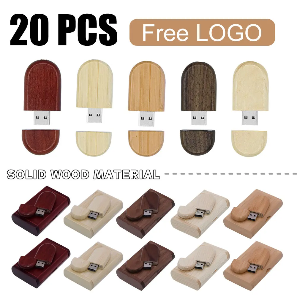 20 pz/lotto Chiavetta USB Legno/Bambù Pendrive 4GB 8GB 16GB 32GB 64GB 128GB Memory Stick Logo personalizzato Regalo Pen drive