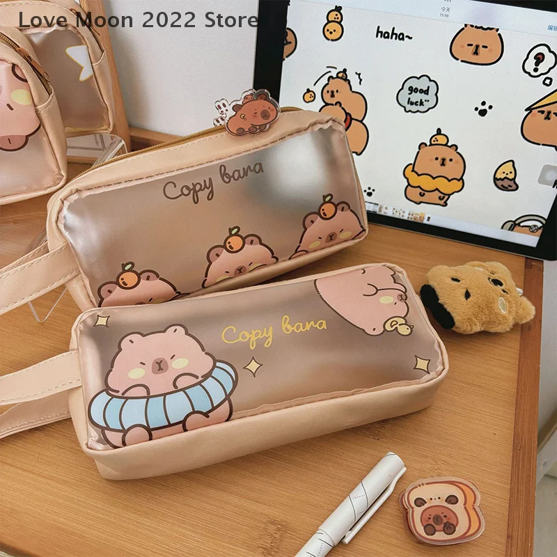 

Large Capacity Creative Capybara Pencil Case Cute Cartoon Pen Bag Kawaii Fashion Capybara Stationery Bag School Supplies